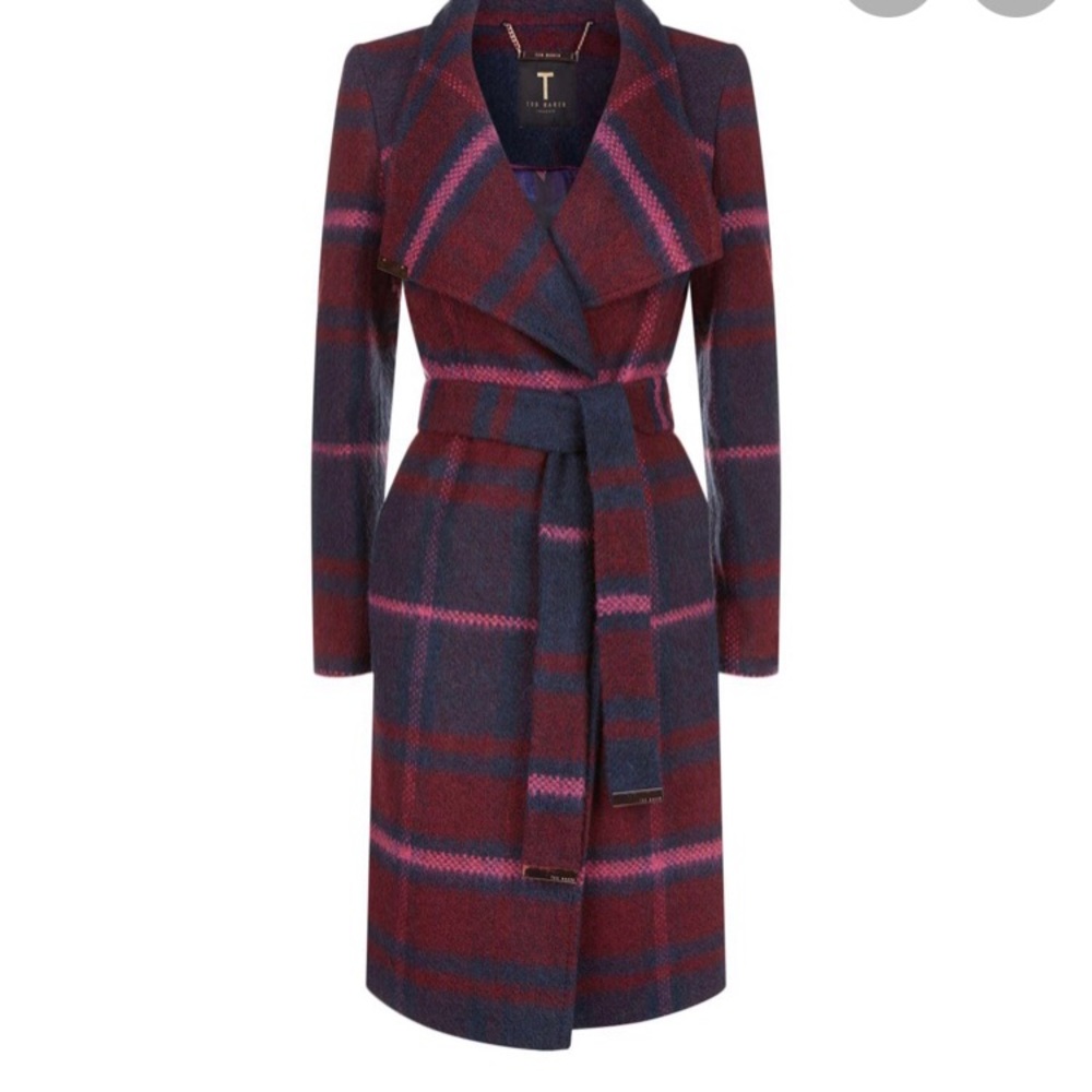 Ted Baker Fredye Check Plaid Long Wrap Coat